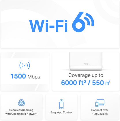 Mercusys Mesh WiFi, WiFi 6 1500 Mbps, WiFi Mesh Coverage up to 6,000 ft²(550 m²), Connect up to 100 Devices, 1024-QAM,Full Gigabit Ports, Dual Band Wifi Extender Booster, App Control,Halo H60X(3-pack)