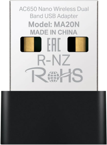 MERCUSYS MA20N AC650 USB WiFi Dongle, Dual Band WiFi Adapter for PC/Desktop/Laptop, Nano Mini Wireless Adapter for PC TP-Link, Supports Windows 10-11, WPA3 Safety Protection