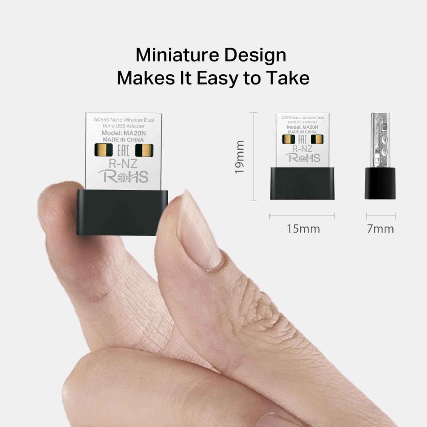 MERCUSYS MA20N AC650 USB WiFi Dongle, Dual Band WiFi Adapter for PC/Desktop/Laptop, Nano Mini Wireless Adapter for PC TP-Link, Supports Windows 10-11, WPA3 Safety Protection