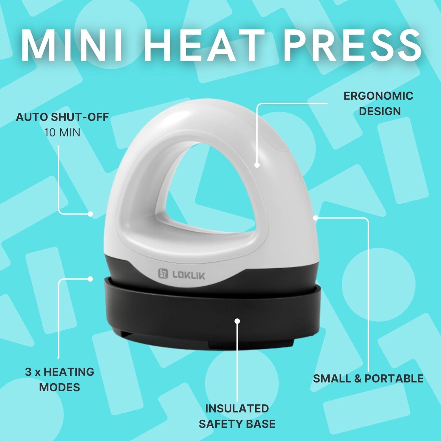 LOKLIK Mini Heat Press - Portable Heat Transfer Vinyl Machine for Sublimation Printing with Compact Plate, HTV Heat Transfer Vinyl Craft Heatpress Machine, White