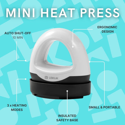LOKLIK Mini Heat Press - Portable Heat Transfer Vinyl Machine for Sublimation Printing with Compact Plate, HTV Heat Transfer Vinyl Craft Heatpress Machine, White