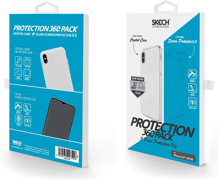 Skech 360 Pack with Crystal Protective Case + 2 x Glass Screen Protectors for Apple iPhone Clear