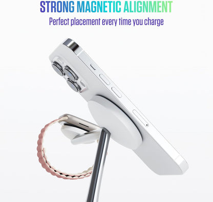 Spello Soporte de Carga inalámbrico magnético 3 en 1, Compatible con MagSafe, Carga para iPhone 15, 14, 13 y 12, Apple Watch y AirPods, con Puerto de Carga USB-A, Color Blanco