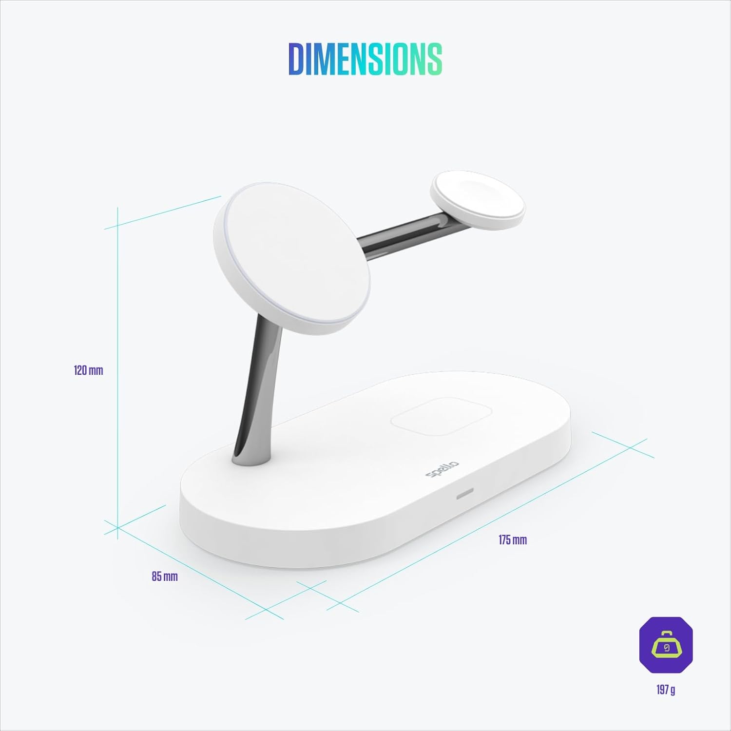 Spello Soporte de Carga inalámbrico magnético 3 en 1, Compatible con MagSafe, Carga para iPhone 15, 14, 13 y 12, Apple Watch y AirPods, con Puerto de Carga USB-A, Color Blanco