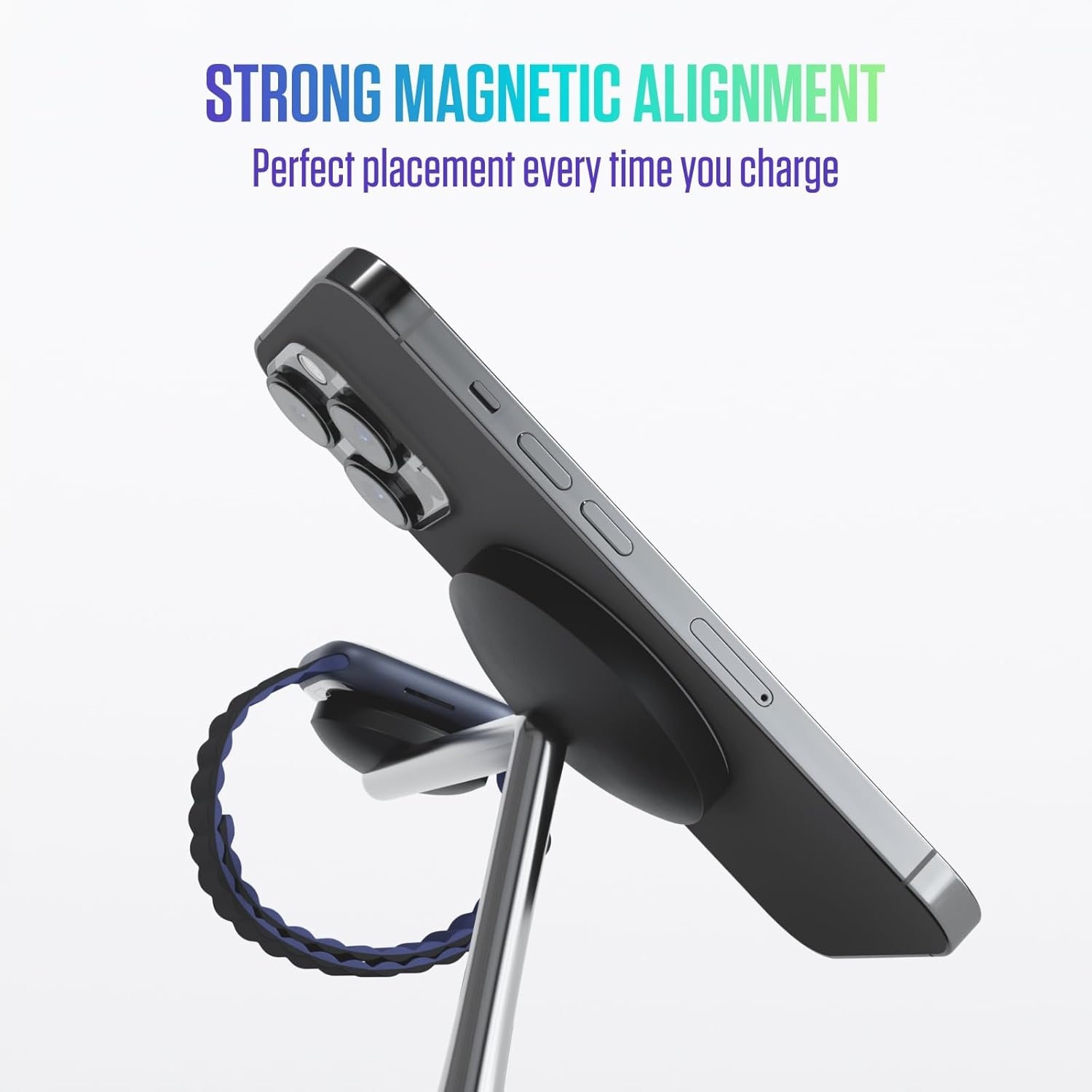 Spello 3 in 1 Magnetic Wireless Charging Stand, MagSafe Compatible, Charging for iPhone 15, 14, 13 & 12 series, Apple Watch & AirPods, with USB-A Charging Port, Black