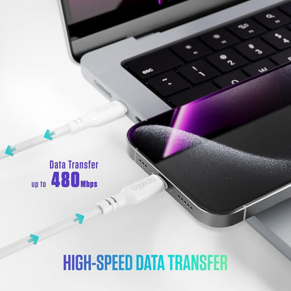 Spello USB-C to USB-C White Cable, Charge & Sync, Power Delivery 60W, Data Transfer 480Mbps, 1m, for Apple iPhone 15, White