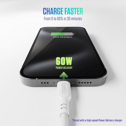 Spello USB-C to USB-C White Cable, Charge & Sync, Power Delivery 60W, Data Transfer 480Mbps, 1m, for Apple iPhone 15, White