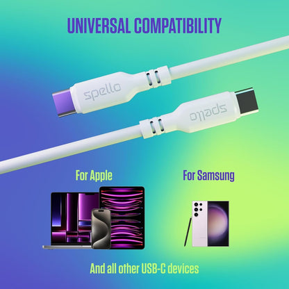 Spello USB-C to USB-C White Cable, Charge & Sync, Power Delivery 60W, Data Transfer 480Mbps, 1m, for Apple iPhone 15, White