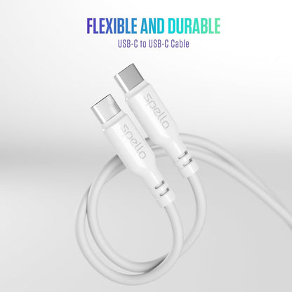 Spello USB-C to USB-C White Cable, Charge & Sync, Power Delivery 60W, Data Transfer 480Mbps, 1m, for Apple iPhone 15, White