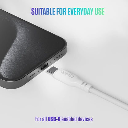 Spello USB-C to USB-C White Cable, Charge & Sync, Power Delivery 60W, Data Transfer 480Mbps, 1m, for Apple iPhone 15, White