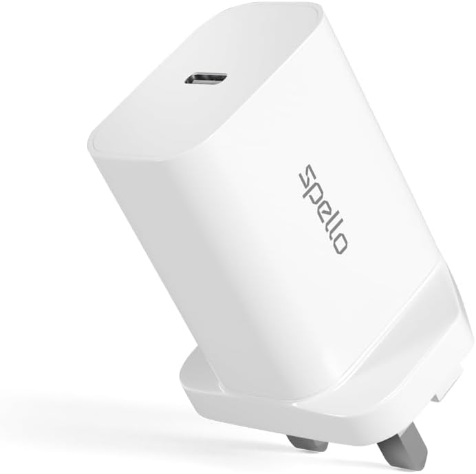Spello USB-C Bundle, USB-C Cable & 20W PD Charger, 20W Power Delivery, Fast Charger Adapter for Apple & Android, USB-C iPhone 15 Charger, Fast Charger Adapter, White