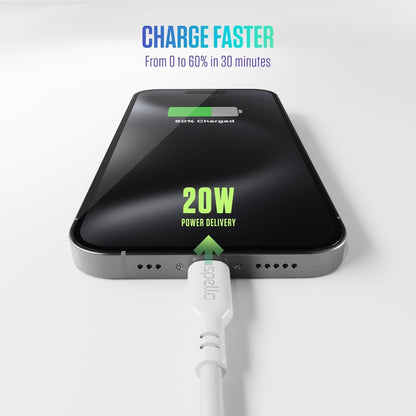 Spello USB-C Bundle, USB-C Cable & 20W PD Charger, 20W Power Delivery, Fast Charger Adapter for Apple & Android, USB-C iPhone 15 Charger, Fast Charger Adapter, White