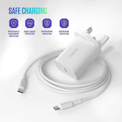 Spello USB-C Bundle, USB-C Cable & 20W PD Charger, 20W Power Delivery, Fast Charger Adapter for Apple & Android, USB-C iPhone 15 Charger, Fast Charger Adapter, White