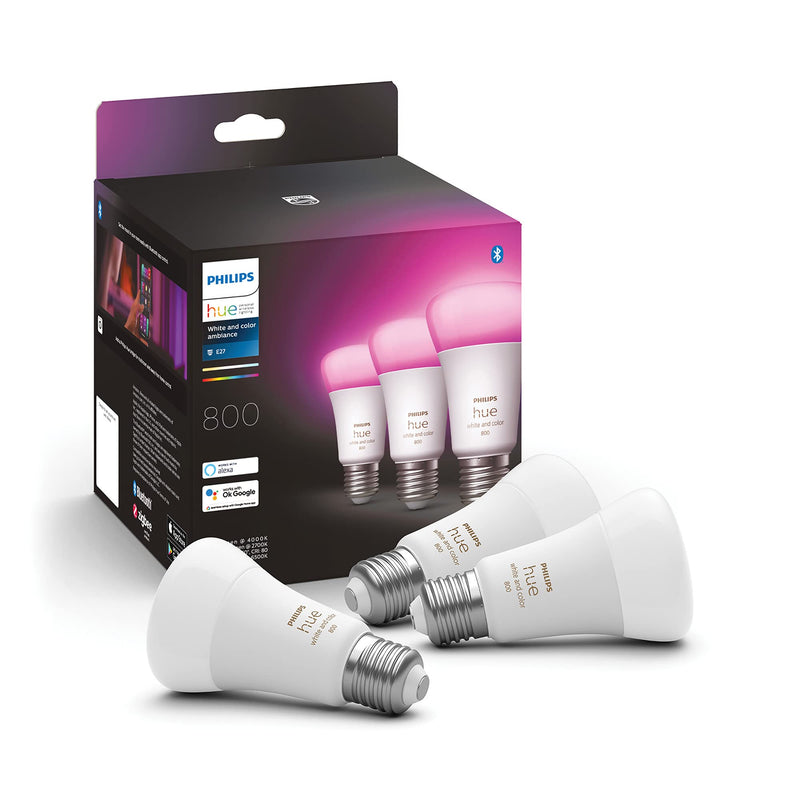 Philips Hue White and Colour Ambiance E27 Smart Bulb - 3 Pack