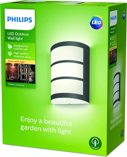 The Philips Python wall light in anthracite adds a modern look to your wall. It illuminates and lightens up your entrance with diffu