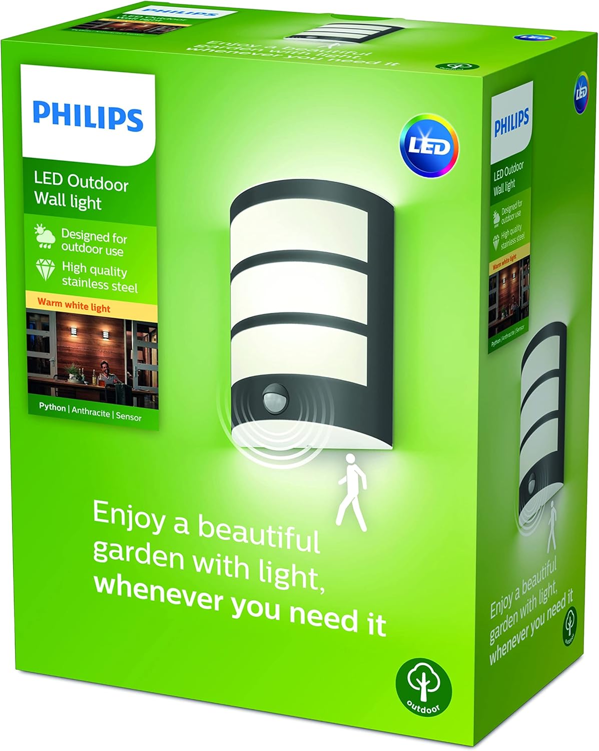 The Philips Python wall light in anthracite adds a modern look to your wall. It illuminates and lightens up your entrance with diffu
