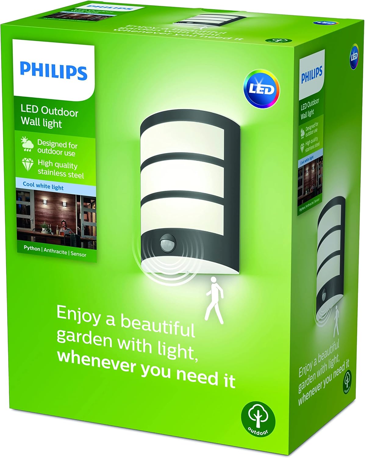 The Philips Python wall light in anthracite adds a modern look to your wall. It illuminates and lightens up your entrance with diffu