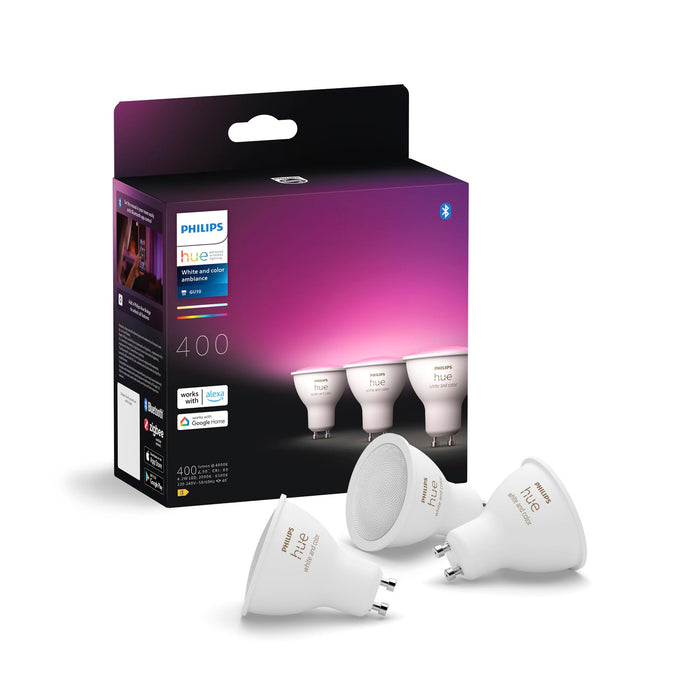 Philips Hue 4.2W GU10 Colour Smart LED 3-Pack Bulbs