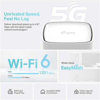 TP-Link Archer NX200 5G Router WiFi 6 AX1800Mbps, 5G Router with Sim Slot, Enjoy 5G Speed Sharing Everywhere,Gigabit Ports, Plug & Play, EasyMesh, WiFi Router, WiFi Extender Booster, WiFi Booster