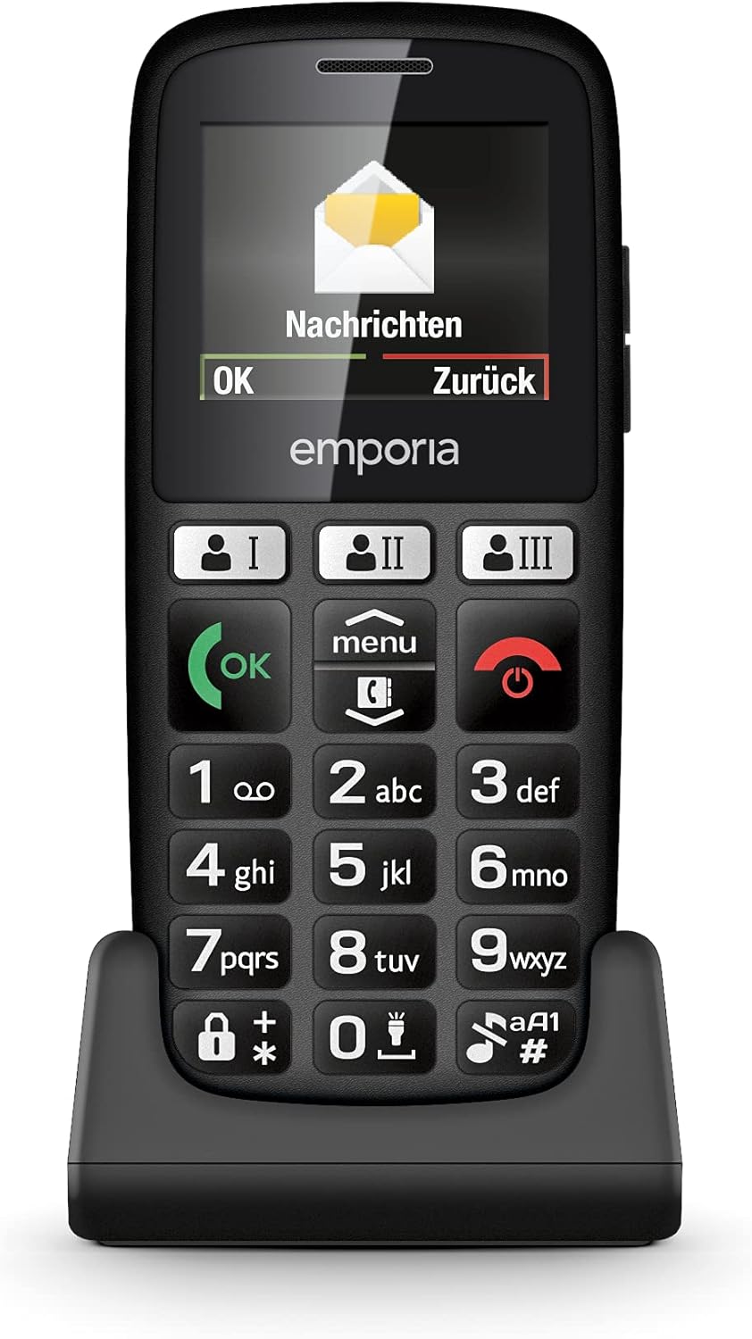 emporia emporiaHAPPY E30 2G Bar Phone for the Elderly, large 1.8" colour screen, large well spaced buttons, SOS emergency button, Charging cradle included - (Official UK And Ireland Version) - Black