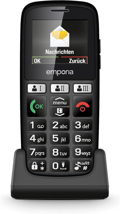 emporia emporiaHAPPY E30 2G Bar Phone for the Elderly, large 1.8" colour screen, large well spaced buttons, SOS emergency button, Charging cradle included - (Official UK And Ireland Version) - Black