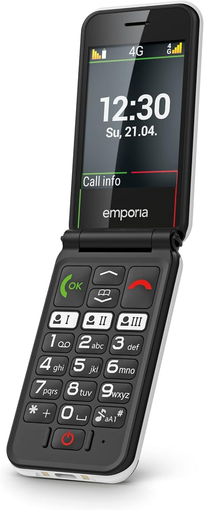 Emporia SIMPLICITYglam LTE V227, 4G Flip/Clamshell Phone for the Elderly with large 2.8" screen, Emergency SOS button and charging cradle - White (Official UK and Ireland version)
