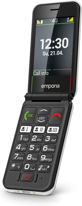 Emporia SIMPLICITYglam LTE V227, 4G Flip/Clamshell Phone for the Elderly with large 2.8" screen, Emergency SOS button and charging cradle - White (Official UK and Ireland version)