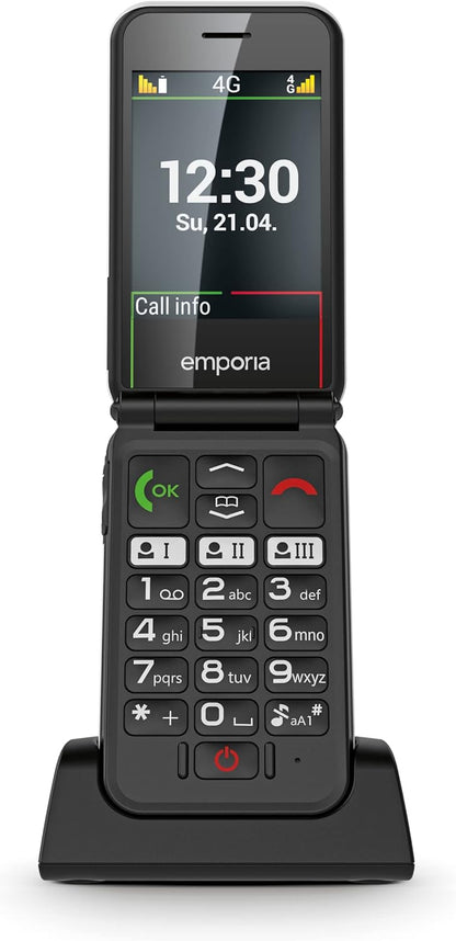 Emporia SIMPLICITYglam LTE V227, 4G Flip/Clamshell Phone for the Elderly with large 2.8" screen, Emergency SOS button and charging cradle - White (Official UK and Ireland version)