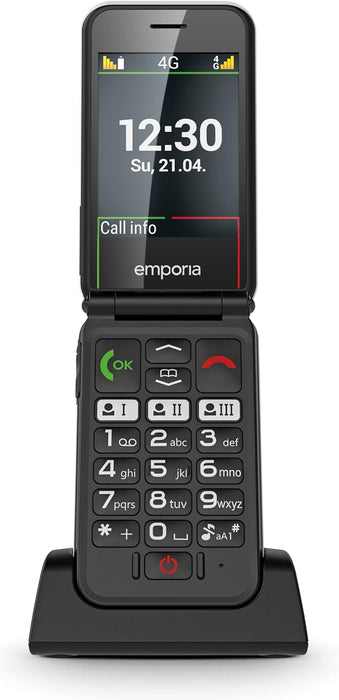 Emporia SIMPLICITYglam LTE V227, 4G Flip/Clamshell Phone for the Elderly with large 2.8" screen, Emergency SOS button and charging cradle - White (Official UK and Ireland version)