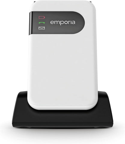 Emporia SIMPLICITYglam LTE V227, 4G Flip/Clamshell Phone for the Elderly with large 2.8" screen, Emergency SOS button and charging cradle - White (Official UK and Ireland version)