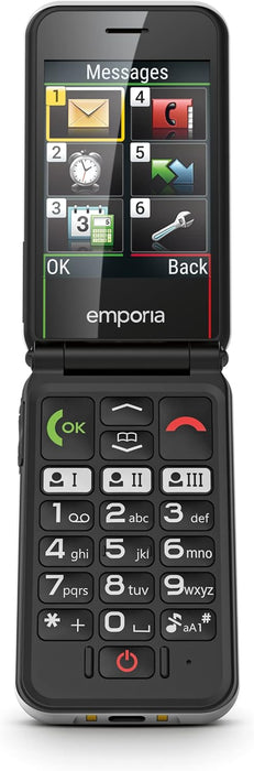 Emporia SIMPLICITYglam LTE V227, 4G Flip/Clamshell Phone for the Elderly with large 2.8" screen, Emergency SOS button and charging cradle - White (Official UK and Ireland version)