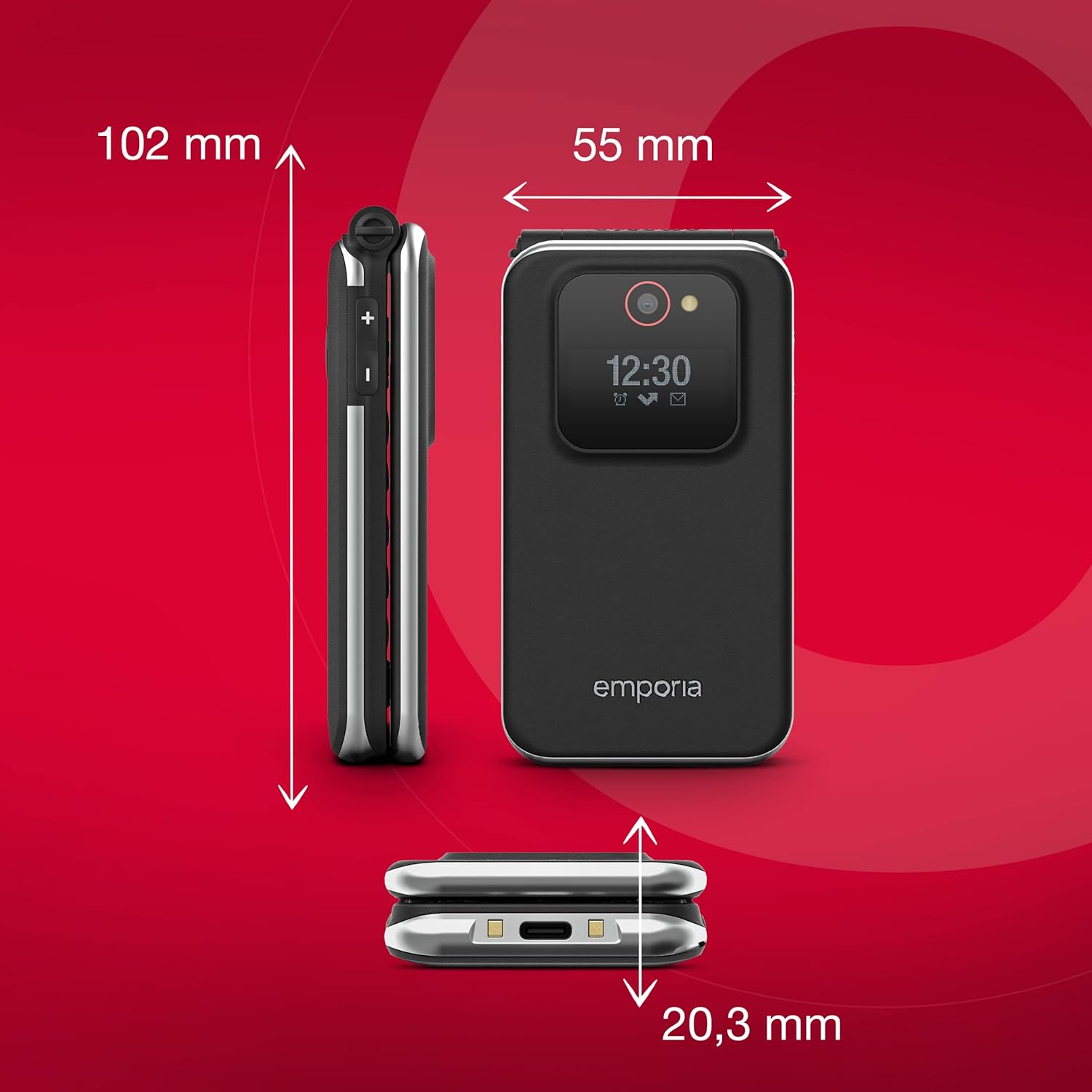 Emporia - JOY LTE - Big-Button 4G FLIP Mobile Phone, ideal for the elderly - Unlocked, Large 2.8" screen, external screen, 2MP camera - BLACK