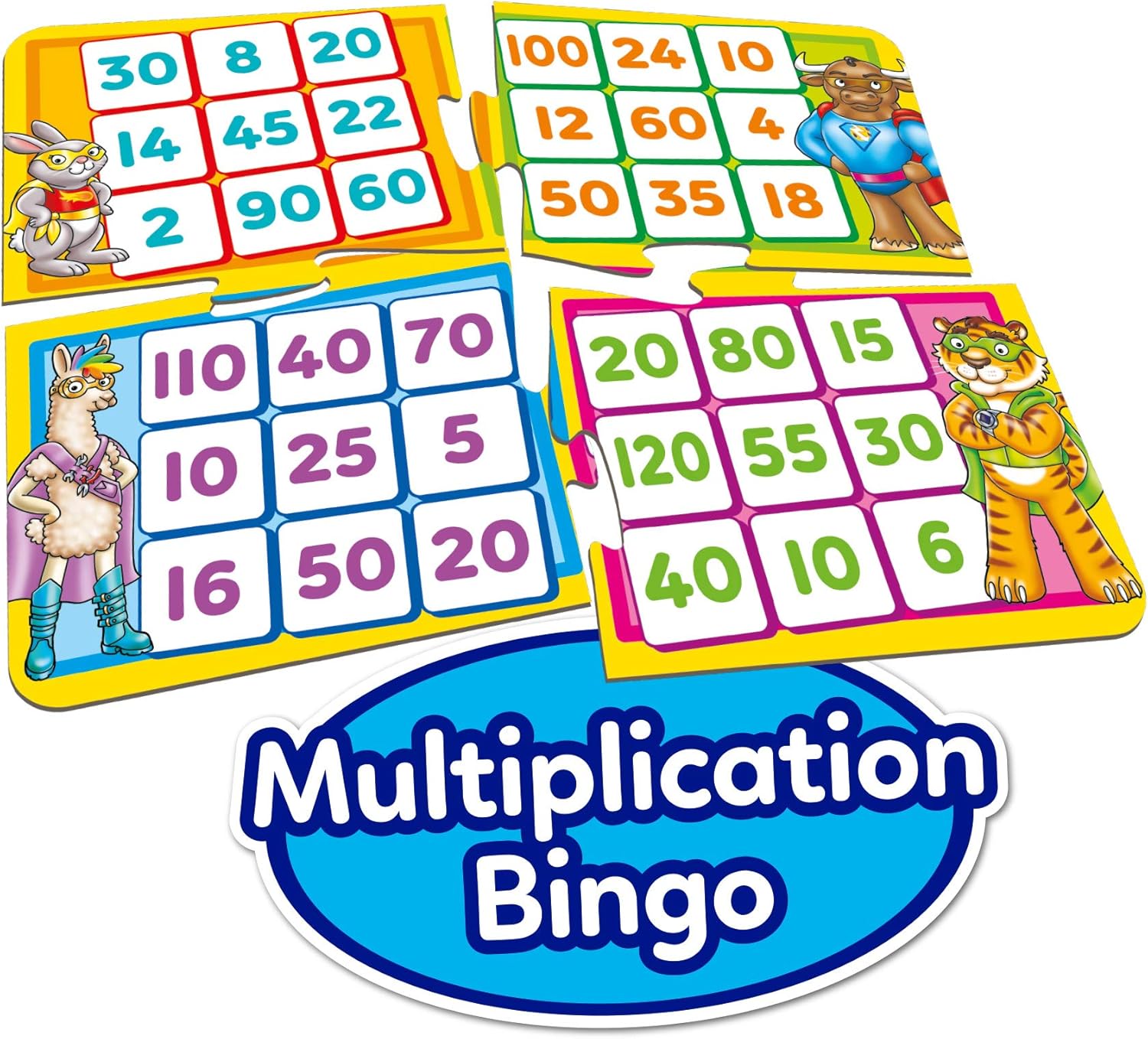 Orchard Toys Times Tables Heroes - 2 in 1 Maths Games for Kids with Multiplication Bingo and Counting Board Game - Children’s Learning and Educational Math Games for 6-9 Year Olds - 2-4 Players