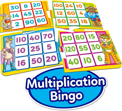 Orchard Toys Times Tables Heroes - 2 in 1 Maths Games for Kids with Multiplication Bingo and Counting Board Game - Children’s Learning and Educational Math Games for 6-9 Year Olds - 2-4 Players