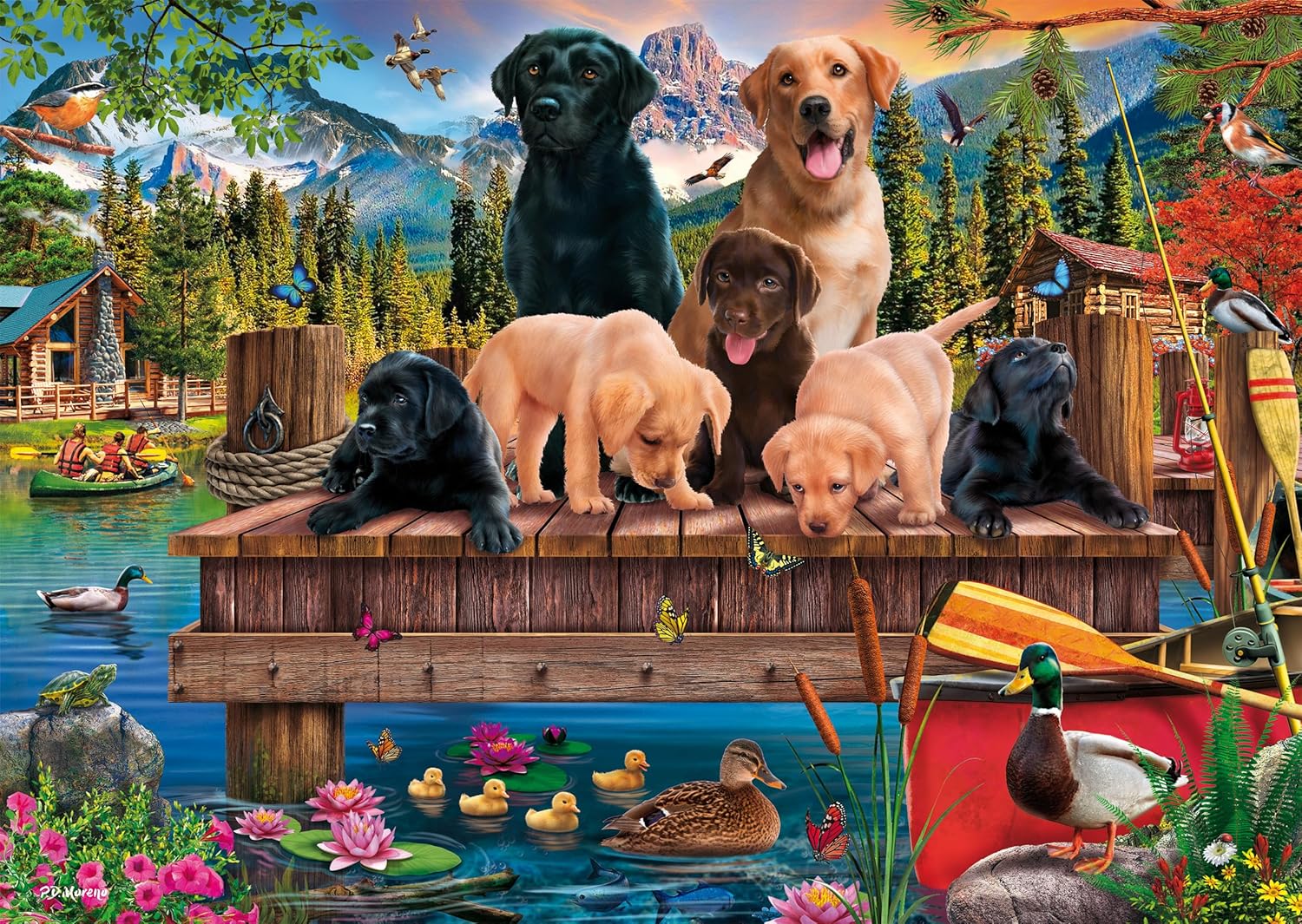 Schmidt Spiele Puzzle de 1000 Piezas, Familia de Perros en el Lago, 59778, Multicolor (CSG59778