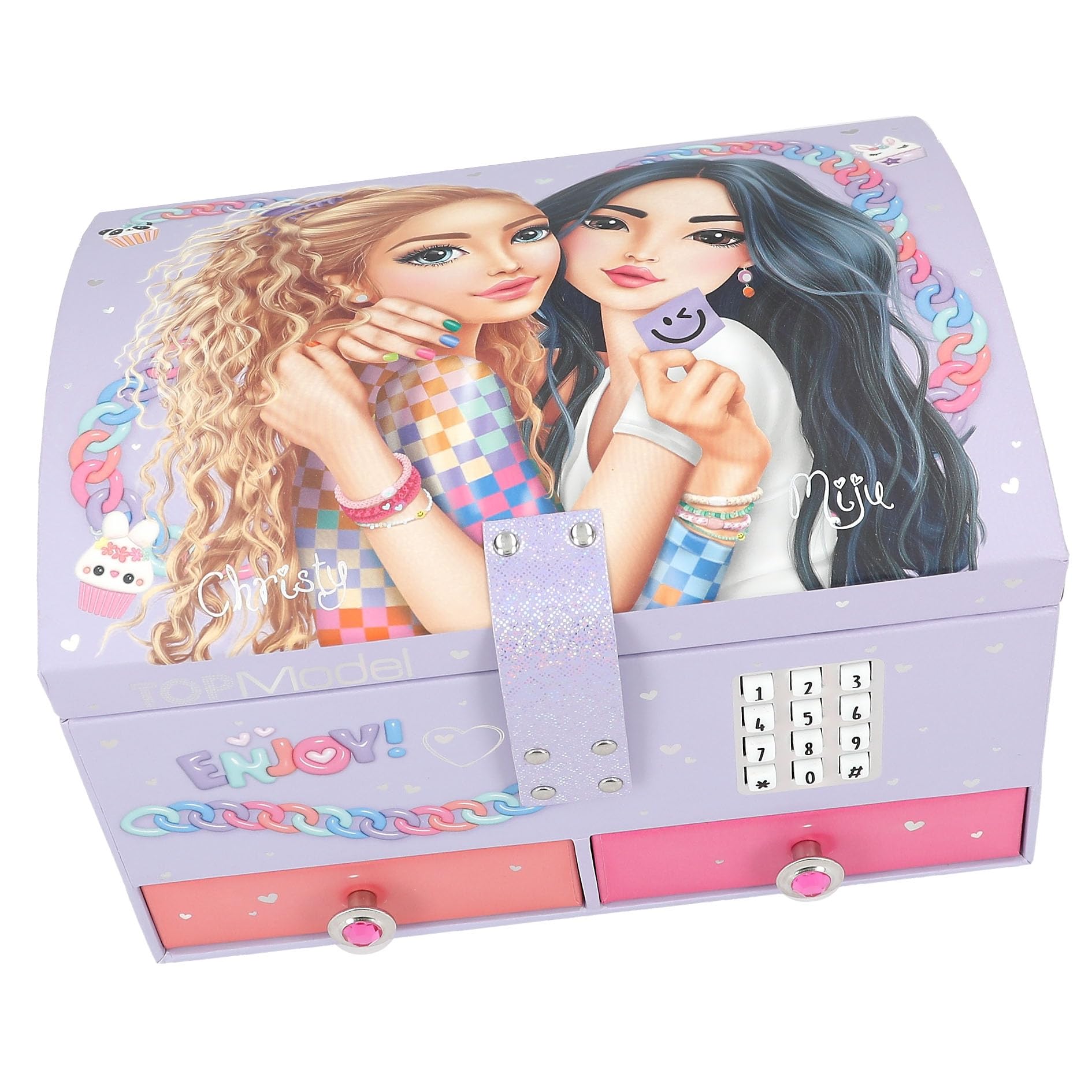 Depesche TOPModel 13141 Large Jewellery Box in Light Purple, with Model Motif and Colourful Details, Jewellery Box with Code, Sound and Mirror