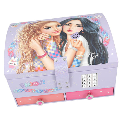 Depesche TOPModel 13141 Large Jewellery Box in Light Purple, with Model Motif and Colourful Details, Jewellery Box with Code, Sound and Mirror