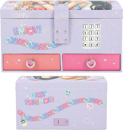 Depesche TOPModel 13141 Large Jewellery Box in Light Purple, with Model Motif and Colourful Details, Jewellery Box with Code, Sound and Mirror