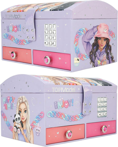 Depesche TOPModel 13141 Large Jewellery Box in Light Purple, with Model Motif and Colourful Details, Jewellery Box with Code, Sound and Mirror