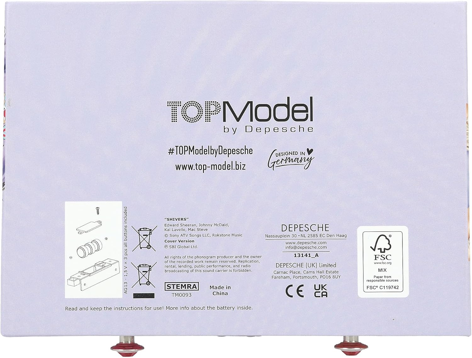 Depesche TOPModel 13141 Large Jewellery Box in Light Purple, with Model Motif and Colourful Details, Jewellery Box with Code, Sound and Mirror