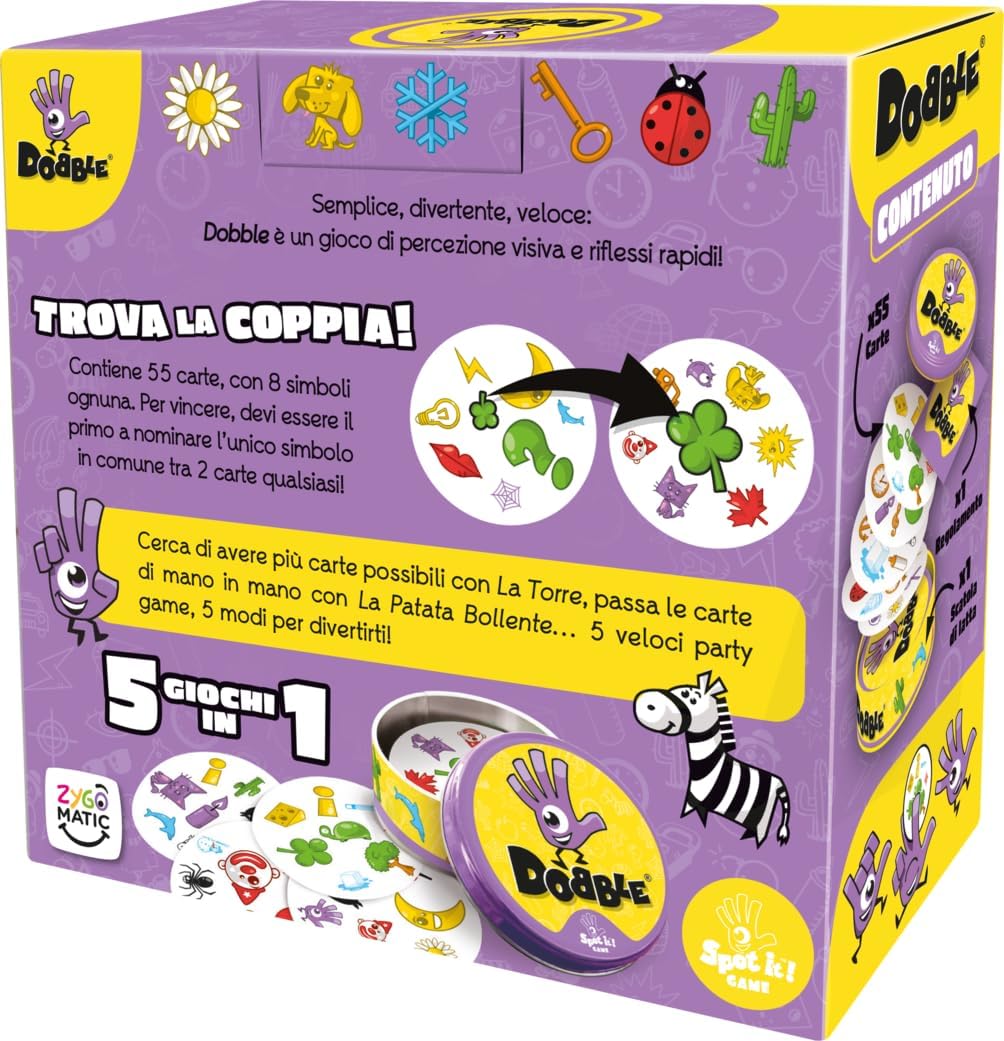 Asmodee: Dobble, Eco-Sleeve, Divertente Gioco da Tavolo per Tutta la Famiglia, 2-8 Giocatori, 6+ Anni, Edizione in Italiano