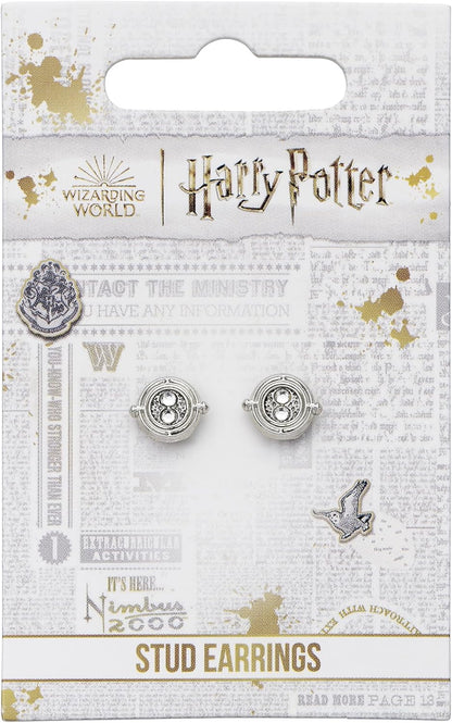 Harry Potter Silberfarbene Zeitumkehrer-Ohrstecker – 1 Paar, Einheitsgröße, Zinklegierung - 93% Zink + 3% Kupfer + 4% Aluminium, Kein Edelstein