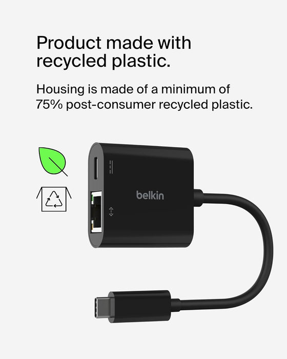 Belkin Connect Adaptateur USB-C vers Ethernet + Recharge (100 W, Gigabit Ethernet,  Mbits pour Une Connexion Internet Rapide, Compatible avec iPhone 16, Samsung Galaxy S24, etc.