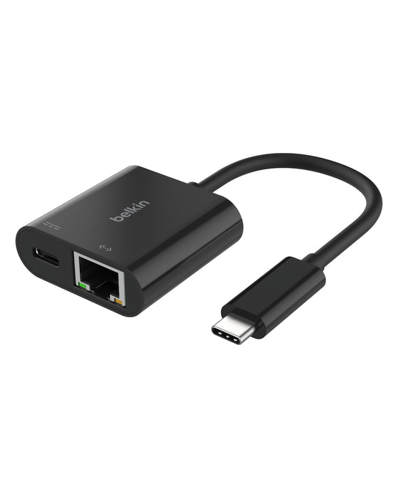 Belkin Connect Adaptateur USB-C vers Ethernet + Recharge (100 W, Gigabit Ethernet,  Mbits pour Une Connexion Internet Rapide, Compatible avec iPhone 16, Samsung Galaxy S24, etc.