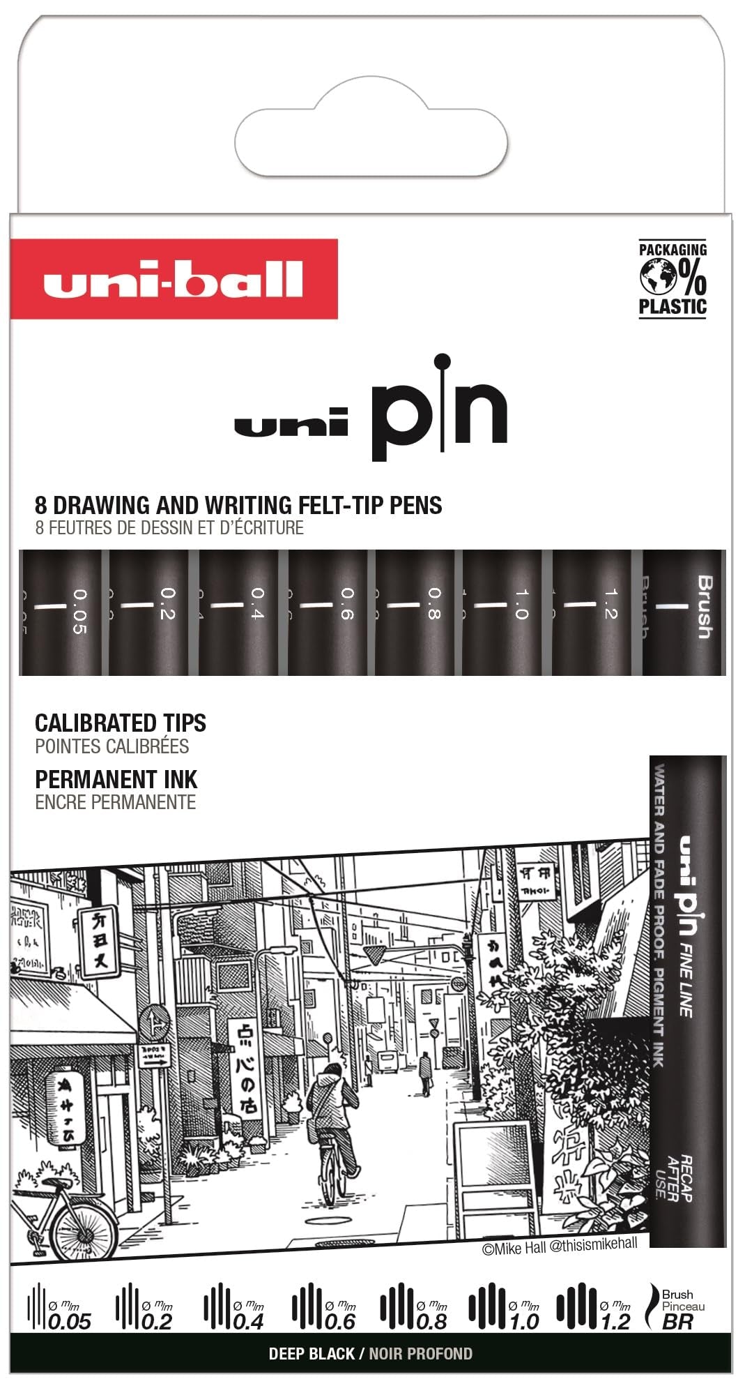 Uni - Uni Pin Setx8 Classic - Black - 0.05 To 1.2Mm And A Brush Tip
