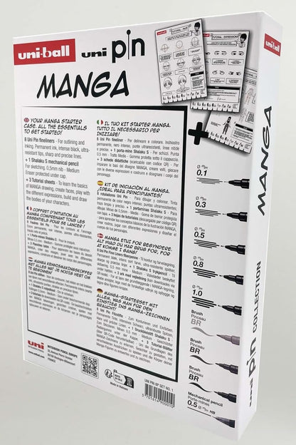 uni-ball PIN Black Ink Felt Tip Pen Fineliners. Manga Starter Set. Includes 3 Fineliners, 5 Brush Tips, 1 Mechanical Pencil. Water and Fade Resistant Ink for Sketching, Calligraphy, Technical Drawing 9pc Letter Drawing Starter Set