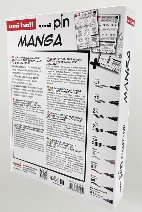 uni-ball PIN Black Ink Felt Tip Pen Fineliners. Manga Starter Set. Includes 3 Fineliners, 5 Brush Tips, 1 Mechanical Pencil. Water and Fade Resistant Ink for Sketching, Calligraphy, Technical Drawing 9pc Letter Drawing Starter Set