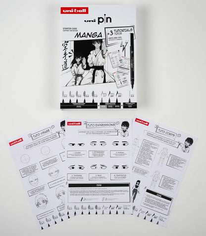 uni-ball PIN Black Ink Felt Tip Pen Fineliners. Manga Starter Set. Includes 3 Fineliners, 5 Brush Tips, 1 Mechanical Pencil. Water and Fade Resistant Ink for Sketching, Calligraphy, Technical Drawing 9pc Letter Drawing Starter Set