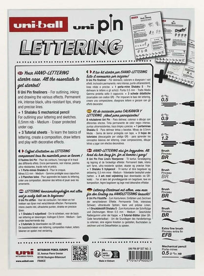 uni-ball PIN Black Ink Felt Tip Pen Fineliners. Lettering Starter Set. Includes 3 Fineliners, 5 Brush Tips, 1 Mechanical Pencil. Water and Fade Resistant Ink for Manga, Calligraphy, Technical Drawing