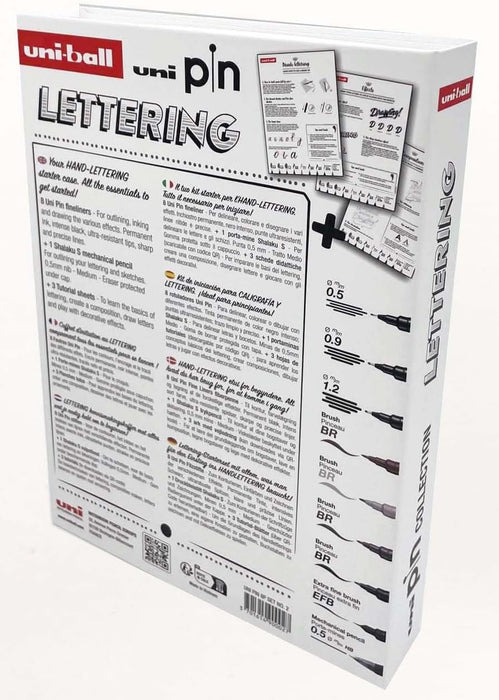 uni-ball PIN Black Ink Felt Tip Pen Fineliners. Lettering Starter Set. Includes 3 Fineliners, 5 Brush Tips, 1 Mechanical Pencil. Water and Fade Resistant Ink for Manga, Calligraphy, Technical Drawing